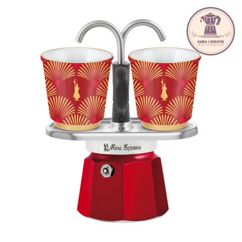 Mini Express 2tz (90 ml) Deco Glamour Czerwona + 2 filiżanki - Bialetti