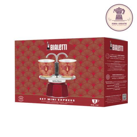 Mini Express 2tz (90 ml) Deco Glamour Czerwona + 2 filiżanki - Bialetti