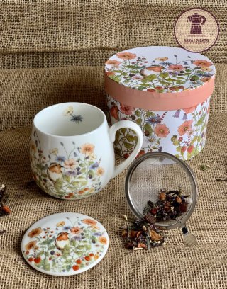 Kubek porcelanowy baryłka z zaparzaczem 430 ml WILD BIRDS - Duo Gift