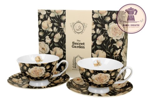 Filiżanki Royal ze spodkami komplet 2szt. ENGLISH ROSES BLACK - Duo Gift