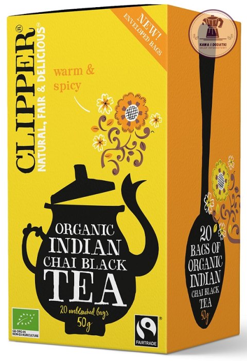 HERBATA ANGIELSKA CZARNA CHAI Z CYNAMONEM I GOŹDZIKAMI FAIR TRADE BIO (20 x 2,5 g) 50 g - CLIPPER