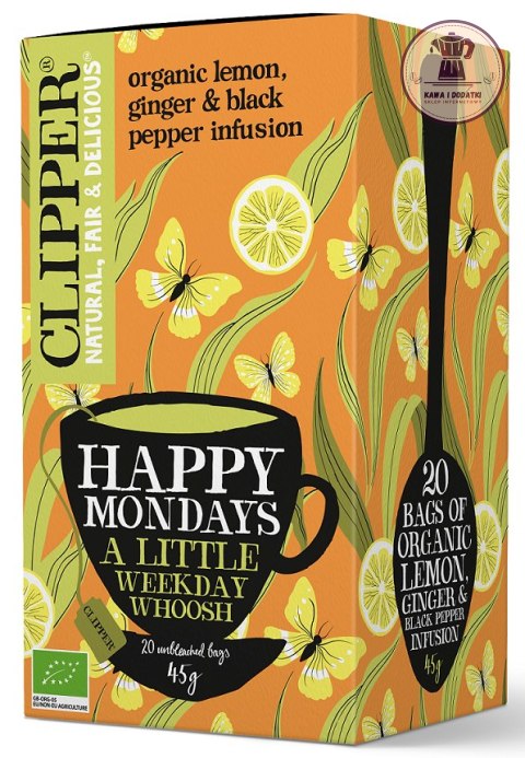 HERBATKA ANGIELSKA CYTRYNOWA Z IMBIREM I CZARNYM PIEPRZEM (HAPPY MONDAYS) BIO (20 x 2,25 g) 45 g - CLIPPER