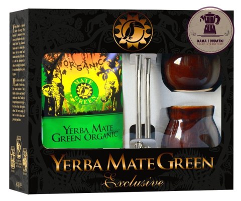 ZESTAW STARTOWY DO YERBA MATE DLA DWOJGA BIO 400 g, 2 x MATERO (LOSOWY WZÓR), 2 x BOMBILLA - ORGANIC MATE GREEN