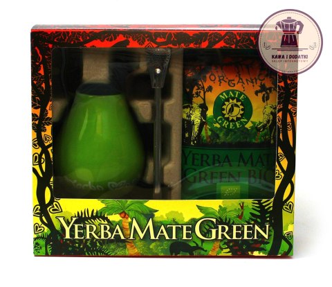 ZESTAW STARTOWY DO YERBA MATE BIO 400 g, MATERO (LOSOWY WZÓR), BOMBILLA - ORGANIC MATE GREEN