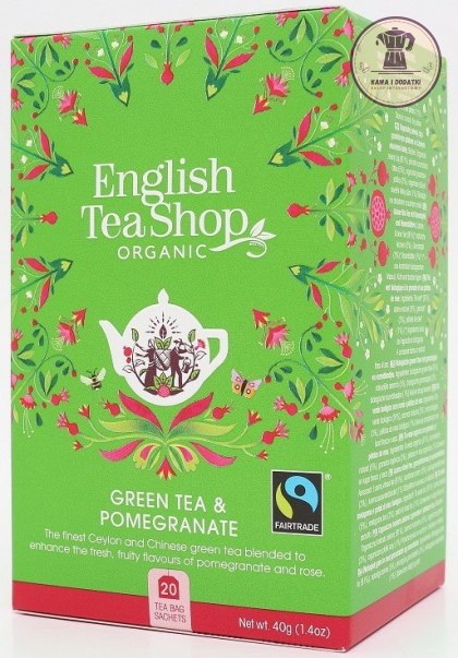 HERBATA ZIELONA Z GRANATEM I PŁATKAMI RÓŻY FAIR TRADE BIO (20 x 2 g) 40 g - ENGLISH TEA SHOP ORGANIC