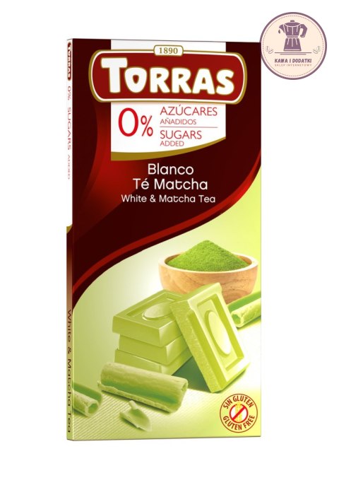 CZEKOLADA BIAŁA Z HERBATĄ MATCHA BEZ DODATKU CUKRU BEZGLUTENOWA 75 g - TORRAS