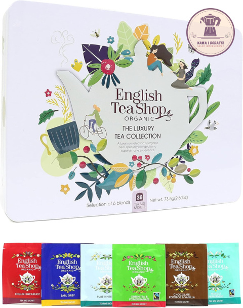 ZESTAW HERBAT I HERBATEK LUKSUSOWYCH BIO W PUSZCE (THE LUXURY - 6 SMAKÓW) (36 x 2,04 g) 73,5 g - ENGLISH TEA SHOP ORGANIC