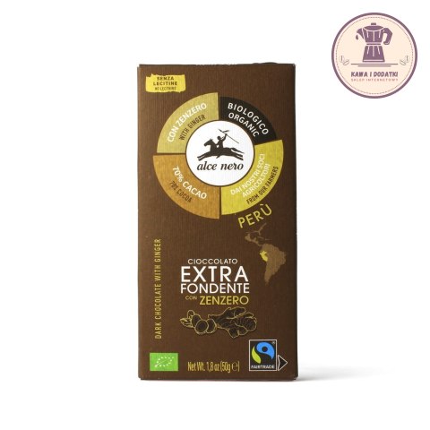 CZEKOLADA GORZKA Z IMBIREM FAIR TRADE BEZGLUTENOWA BIO 50 g - ALCE NERO